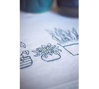 Vervaco Pre-Printed Embroidery Kit Indoor Plants Tablecloth Complete Set DIY Adult Table Decoration Manual Leisure Creative Gift Woman Approx. 80 x 80 cm Embroidery Pattern, Cotton, Multi-Coloured