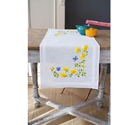 Vervaco Printed Spring Flowers Table Runner Cross Stitch Satin Runner with Webrand, Cotton, Multicoloured, 40 x 100 x 1 cm