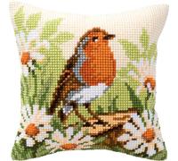 Vervaco Robin Cross Stitch Cushion, Multi-Colour