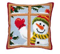 Vervaco Cushion - Snowman Looking Out Window - Cross Stitch - Multi-Colour