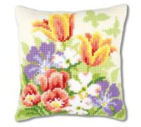 Vervaco Spring Flowers Cross Stitch Cushion, Multi-Colour