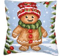 Vervaco stamped cross stitch kit cushion "Gingerbread guy", 40x40cm
