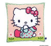 Vervaco stamped cross stitch kit cushion Hello Kitty On the lawn, DIY