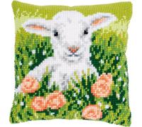 Vervaco stamped cross stitch kit cushion "Lamm zwischen Blumen", 40x40cm, DIY