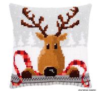Vervaco stamped cross stitch kit cushion Reindeer with a red scarf, DIY