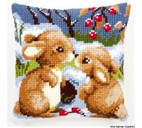 Vervaco stamped cross stitch kit cushion Snow rabbits, DIY