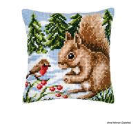 Vervaco stamped cross stitch kit cushion Squirrel in the snow, DIY