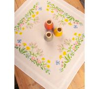 Vervaco stamped cross stitch kit tablechloth "Fieldflowers", 80x80cm
