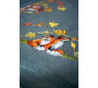 Vervaco stamped cross stitch kit tablechloth "foxes in autumn", 80x80cm, DIY
