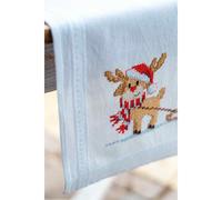 Vervaco stamped cross stitch kit tablechloth "Gnome and reindeer", 40x100cm, DIY