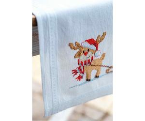 Vervaco stamped cross stitch kit tablechloth "Gnome and reindeer", 40x100cm, DIY