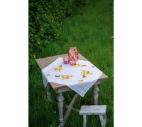 Vervaco stamped cross stitch kit tablechloth "Orange Blumen und Schmetterlinge",