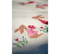 Vervaco Pre-Printed Cross Stitch Kit Tablecloth Easter Rabbits in a Garden Tulips Embroidery Complete Kit Adult Creative Home Decoration Manual Table Cadeou DIY Approx. 80 x 80 cm
