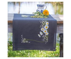 Vervaco stamped satin stitch kit tablechloth Gänseblümchen, 40x100cm, DIY