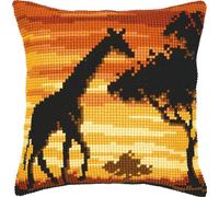 Vervaco Sunset Giraffe Cross Stitch Cushion, Multi-Colour