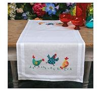 Vervaco Table Runner Kit Coloured Chickens, White, Approx. 40 x 100 cm