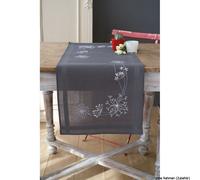 Vervaco table runner stitch embroidery kit White flowers, stamped, DIY