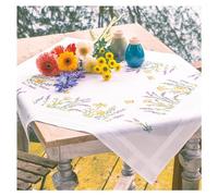 Vervaco Tablecloth for Embroidery Cross Stitch Complete Embroidery Printed Fabric Lavender Decoration for Crafts DIY Adults Set Leisure Creative Gift Approx. 80 x 80 cm Cross Stitch Embroidery