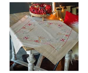 Vervaco Tablecloth Kit Reindeer in the Spirit of Christmas, Dark Beige, Approx. 80 x 80 cm