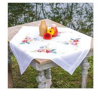 Vervaco Tablecloth Kit Tropical Flowers White Approx. 80 x 80 cm