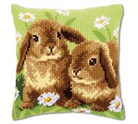Vervaco Two Rabbits Cross Stitch Cushion Kit, Multi-Colour