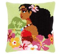 Vervaco WD Cross Stitch Cushion Moana Island Girl, Cotton Blend, Assorted, 32.5 x 5 x 32 cm