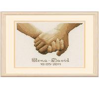 Vervaco Wedding Record Holding Hands Ecru Adia Counted Cross Stitch Kit, Multi-Colour