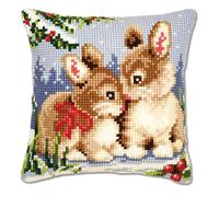 Vervaco Winter Scene Bunnies Cross Stitch Cushion, Multi-Colour