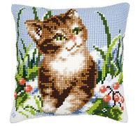 Vervaco Winter Scene Kitten Cross Stitch Cushion, Multi-Colour, One