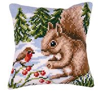 Vervaco Winter Scene Squirrel/Robin Cross Stitch Cushion, Multi-Colour