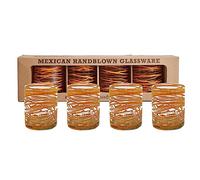 Verve CULTURE Hand Blown Drinking Glasses Set of 4 Orange Swirl Water Glasses | Authentic Mexican Glassware | 13 oz Capacity