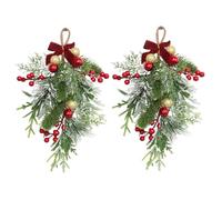 Verve Jelly 15'' Large Christmas Mistletoe Decor 2 Pcs Artificial Mistletoe Giant Hanging Bouquet Ornament with Sprigs Red Berries for Xmas Floral Garland