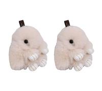 Verve Jelly 2 Pcs Bunny Keyring Cute Pluff Rabbit Keychain Fluffy Pom Pom Lovely Key Chains for Bag Car key Bagpack, Beige