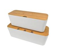 Verve Jelly 2 Pcs Cord Wire Organiser Box Rectangular Cable Storage Box with Lid for Hiding Messy Cables Wire Management, White, S+L