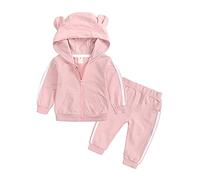 Verve Jelly 2 Pcs Toddler Baby Girl Boy Fall Winter Clothes Hoodie Long Sleeve Sweatshirt Solid Color Zipper Top Pants Solid Color Tracksuit Set Pink 80 6-12 Months