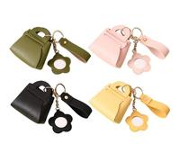 Verve Jelly 4 PCS Mini Makeup Bag Keychains Leather Coin Purse with Mirror Potable Handbag Charms Earphone Storage Case Backpack Data Cable Organizer for Women