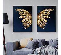 Verve Jelly Abstract Canvas Painting No Frame Beautiful Gold Butterfly Wings Pattern Poster Wall Art Picture Living Room Decor, 50 * 70CM