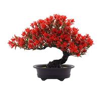 Verve Jelly Artificial Bonsai Tree, 9.4inch Simulation Pine Tree Potted Decoration, Fake Bonsai Ornaments for Home Office, Red, 24x32 cm (YNUK-JJ0669-R)