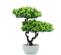 Verve Jelly Artificial Bonsai Tree,Decorative Artificial Flowers With Pot,Realistic Artificial Plastic Pot,Fake Green Pot Plants,Small Indoor Outdoor Decor House Office Kitchen Garden,31cm High,Green