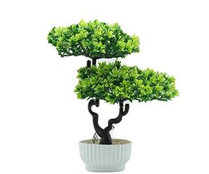 Verve Jelly Artificial Bonsai Tree,Decorative Artificial Flowers With Pot,Realistic Artificial Plastic Pot,Fake Green Pot Plants,Small Indoor Outdoor Decor House Office Kitchen Garden,31cm High,Green