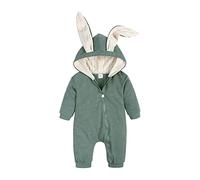Verve Jelly Baby Boys Girls Cotton Rompers Long Sleeve Zipper Jumpsuit Cute Rabbit Ear Bodysuit Fall Winter Clothes Green 90 12-18 Months