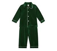 Verve Jelly Baby Little Boy Pajamas Set Solid Color Long Sleeve Button Lapel Top Long Pants 2 Piece Pjs Loungewear with Pockets Outfit 120 Green3 5-6 Years