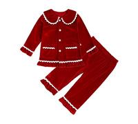 Verve Jelly Baby Little Girl Clothes Set Fall Winter Long Sleeve Christmas Fleece Pajamas for Children Tops Pants 2PCS Outfits Clothes 130 Red2 7-8 Years