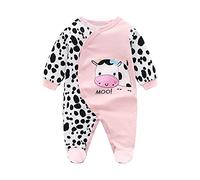 Verve Jelly Baby One Piece Romper Infant Cotton Long Sleeve Cow Print Footed Jumpsuit Fall Clothes Outfit Pink Footed 59 0-3 Months