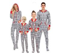 Verve Jelly Christmas Family Matching Pajamas Set Christmas Snowflake Pjs Long Sleeve Warm Xmas Sleepwear for Men Men Grey Large