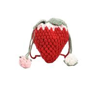 Verve Jelly Crochet Shoulder Bag Knitted Strawberry Shoulder Bag with Drawstring Summer Beach Handbag Crossbody Purse for Women Girls