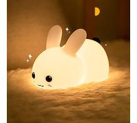 Verve Jelly Cute Bunny Baby Night Light Kids Lamp, 2 Colour Changing LED Portable Animal Silicone Lights, USB Rechargeable Night Lamp for Childrens Bedroom Nursery Toddler Room Decor Gifts