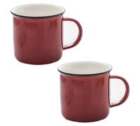 Verve Jelly Enamel Tea Mug Set of 2, Red Enamel Drinking Mugs 400ml Coffee Cups Durable Hot Drinks Outdoor Cup for Travel Picnics Home Hiking