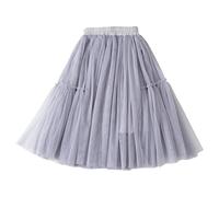 Verve Jelly Girls A-Line Elastic High Waist Pleated Midi Skirt Cute Fairy Tulle Puffy Skirt 130 Grey 7-8 Years