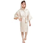 Verve Jelly Girls Birthday Robes Silk Satin Spa Party Solid Color Hoodie Robes DIY Bathrobes for Party Champagne 140 9-10 Years